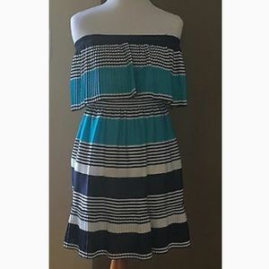 ❣️Max & Cleo Striped Blue Nellie pleated strapless